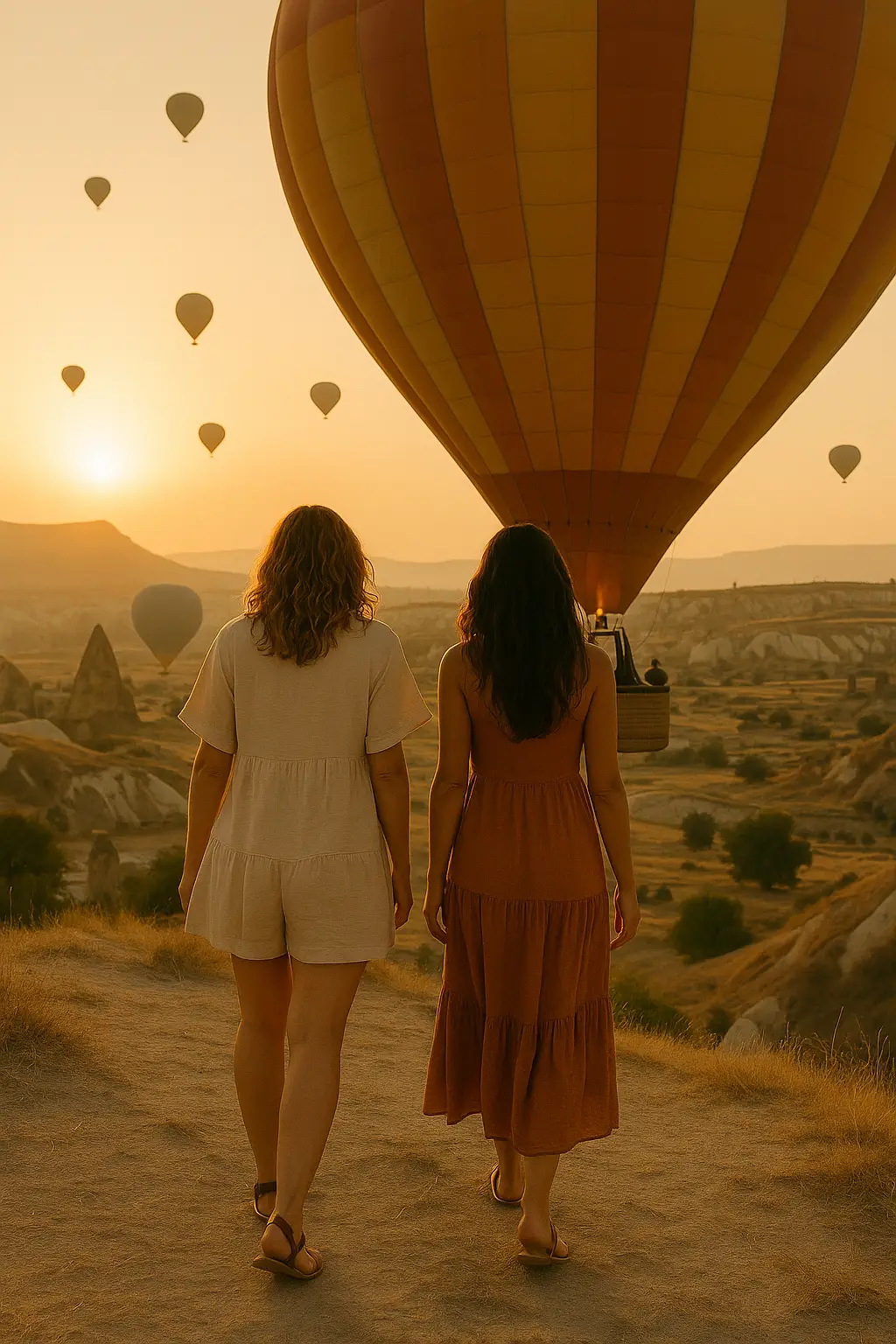 Roamates traveling in Turkey for a hot-air balloon ride